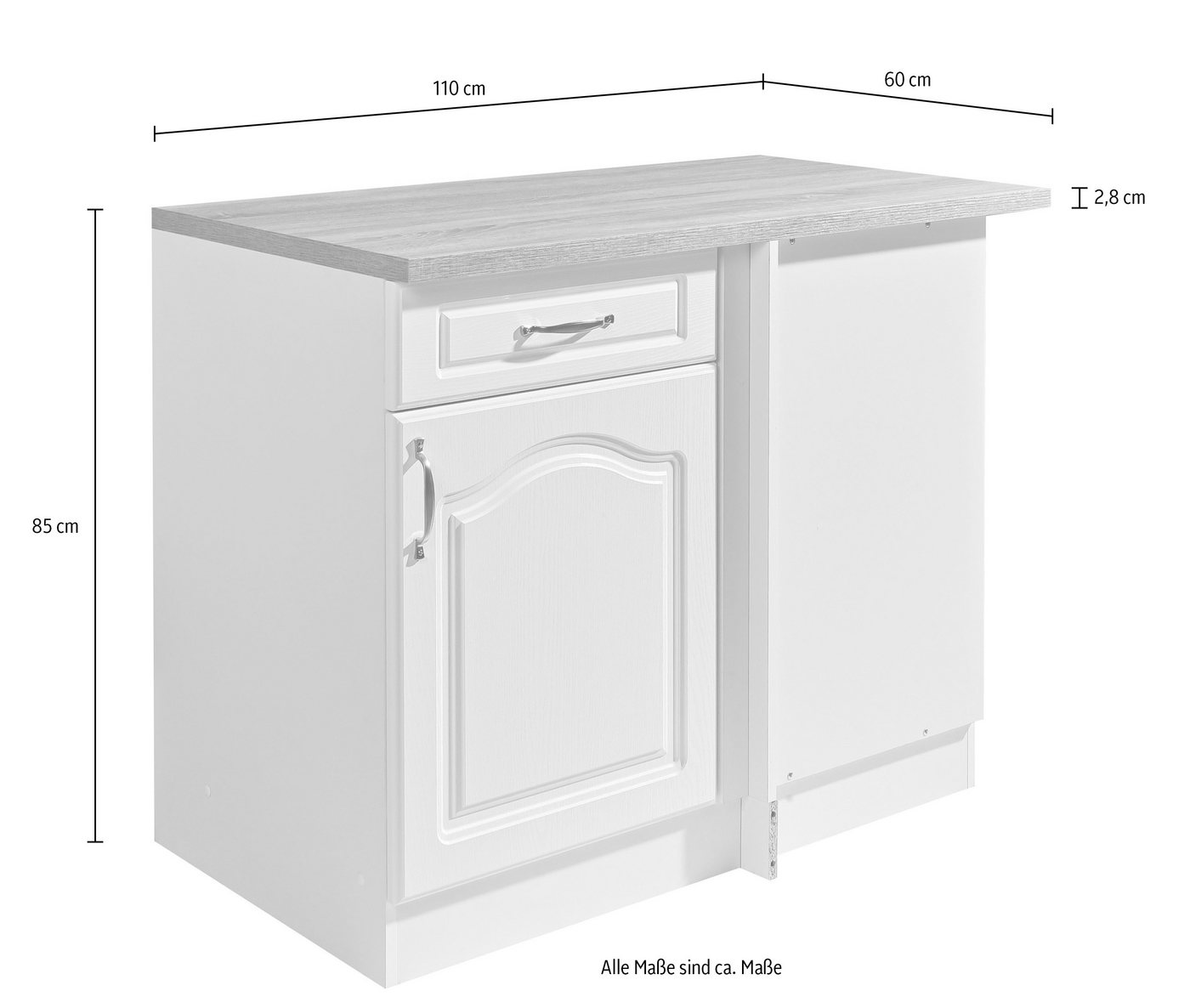 wiho Küchen Eckunterschrank Linz 100 cm breit, Planungsmaß 110 cm, in Landhaus-Optik Bild 4