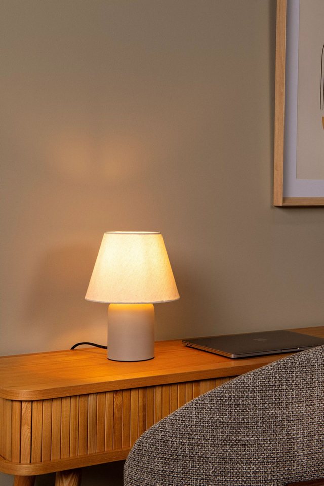 Licht-Erlebnisse Tischleuchte ORYNE, ohne Leuchtmittel, Stoff Keramik Ø 20 cm rund 27 cm Beige E14 Modern Keramikleuchte Bild 2