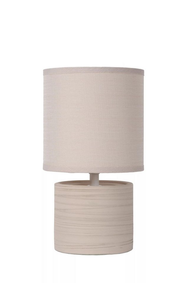 Licht-Erlebnisse Tischleuchte EVARA, ohne Leuchtmittel, Keramik Stoff E14 rund D: 14 cm 26 cm Beige Modern Keramiklampe