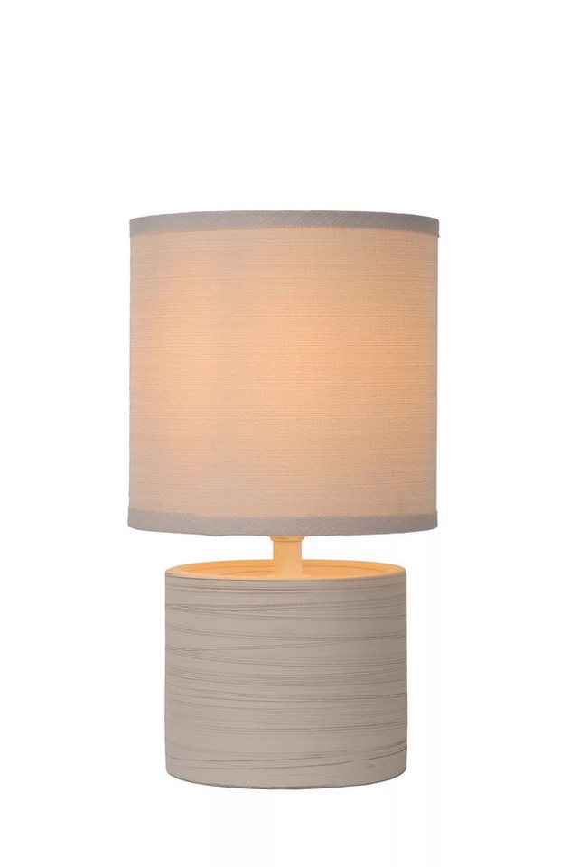 Licht-Erlebnisse Tischleuchte EVARA, ohne Leuchtmittel, Keramik Stoff E14 rund D: 14 cm 26 cm Beige Modern Keramiklampe Bild 2