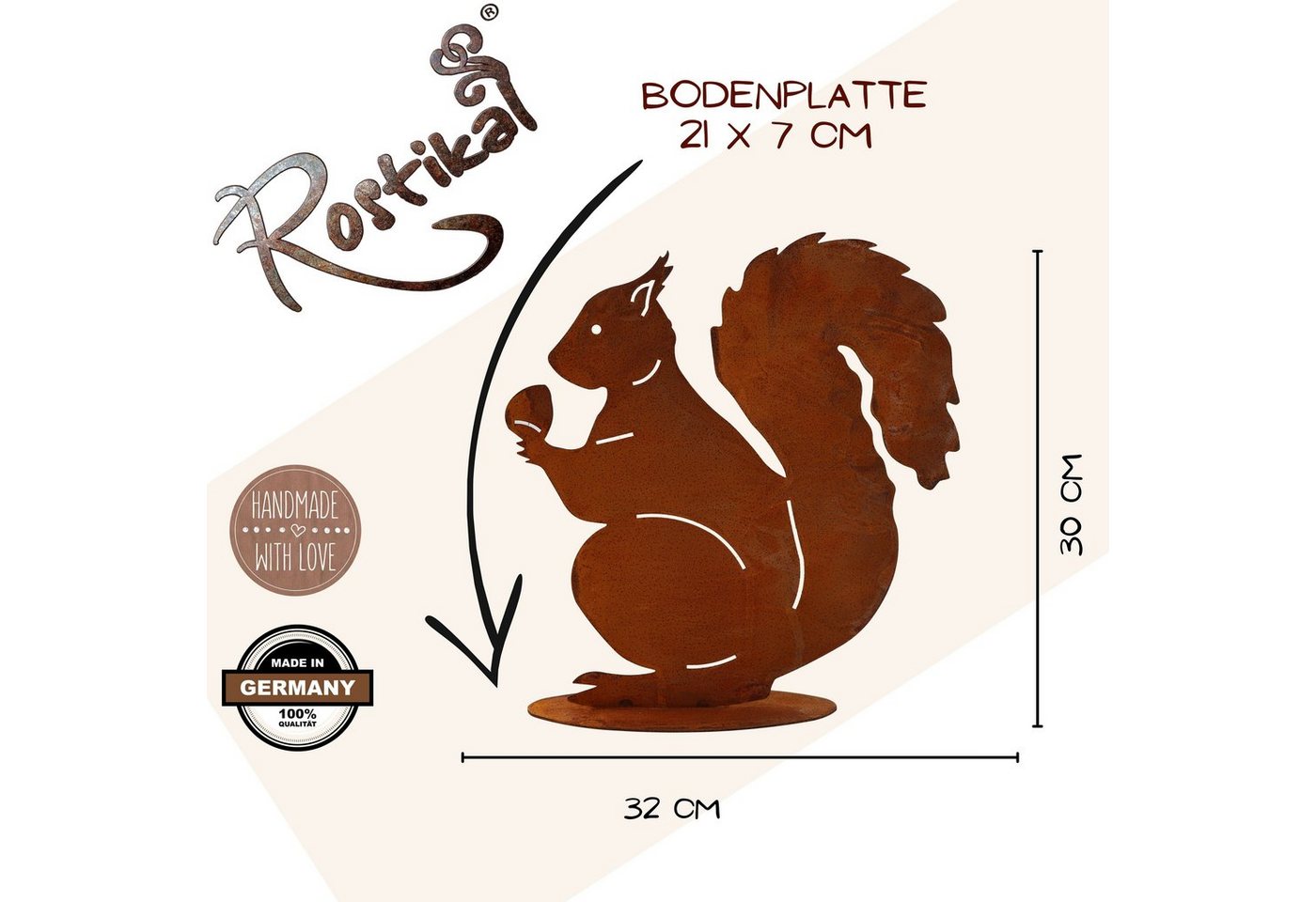 Rostikal Gartenfigur Eichhörnchen Figur Rost Deko, echter Rost