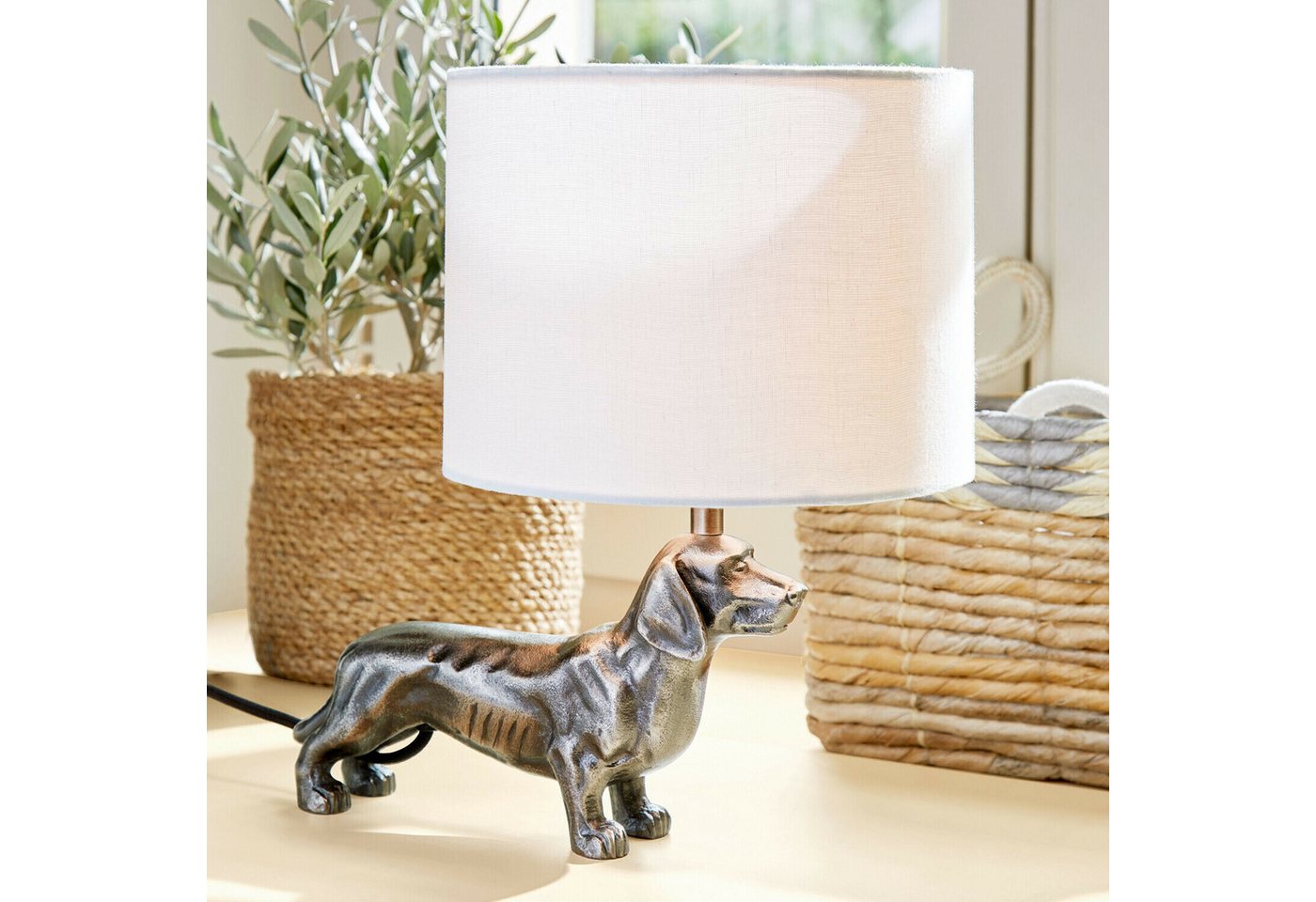 Mirabeau Tischleuchte Tischlampe Wendrel antiksilber/creme Bild 3