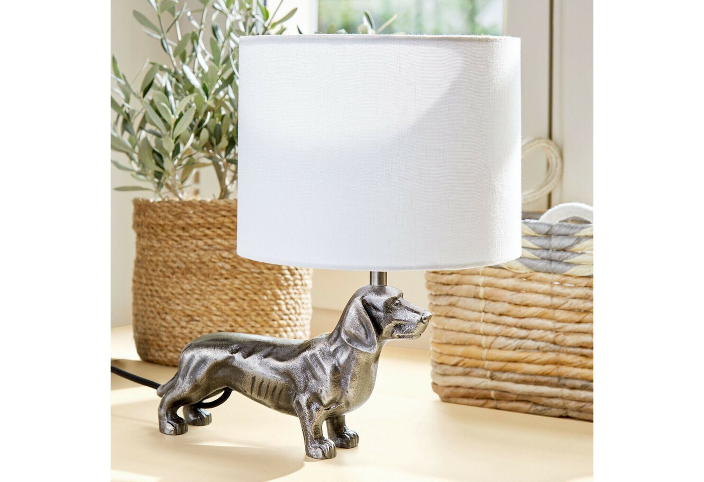 Mirabeau Tischleuchte Tischlampe Wendrel antiksilber/creme Bild 4