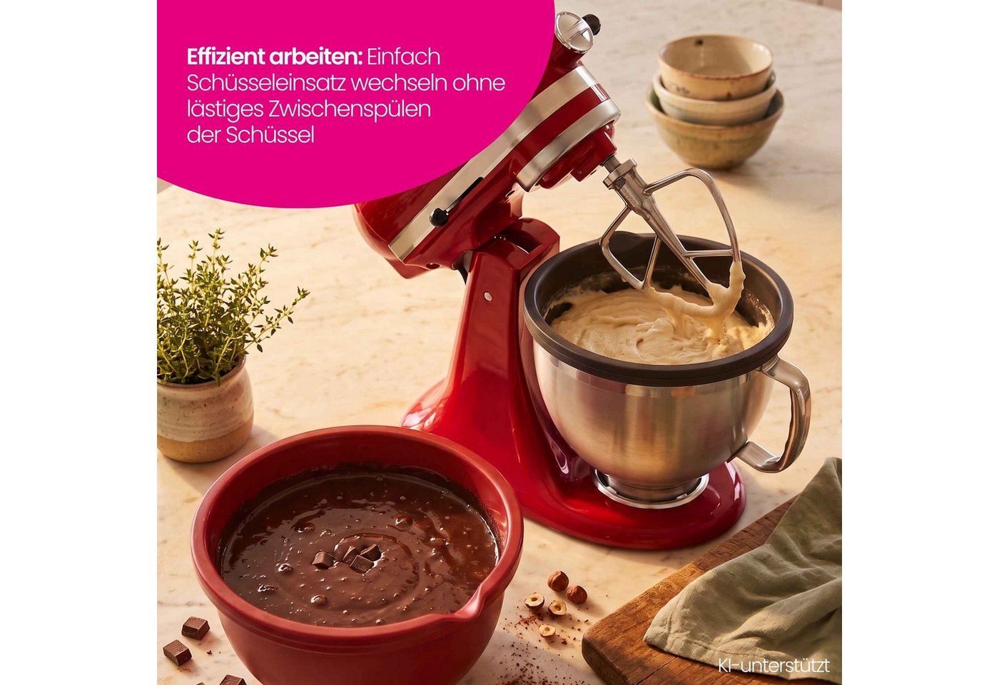 Kitty Professional Küchenmaschinenschüssel Dolly - 2er Set Profi-Schüsseleinsätze kompa. mit KitchenAid, (4-tlg)