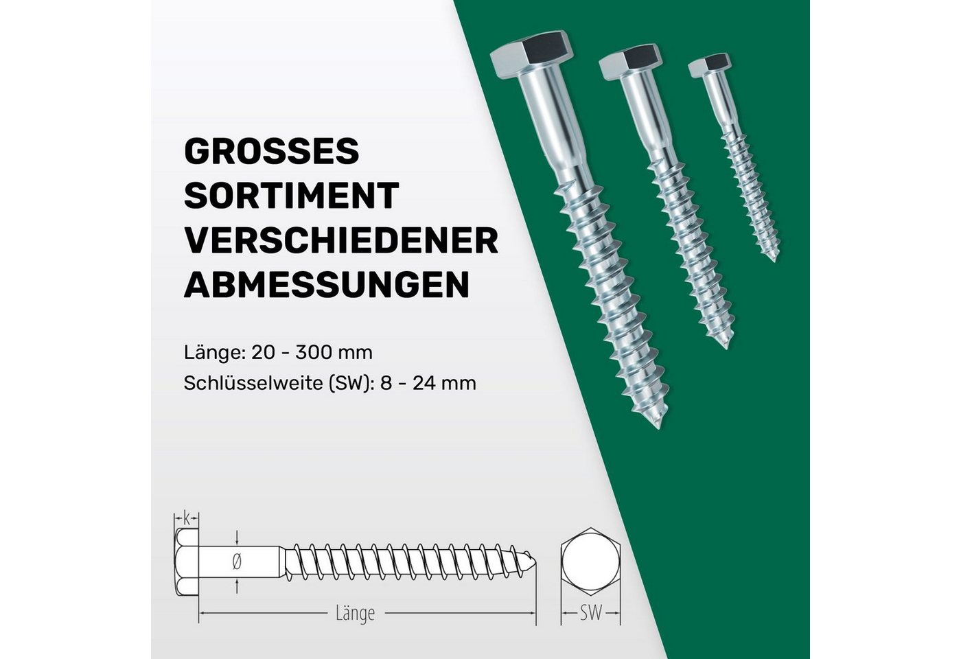 Sechskant-Holzschraube DIN 571 – Verzinkt, für Holzbau & Möbelmontage, Hohe Zugfestigkeit, (200 St), für Holzbau & Möbelmontage