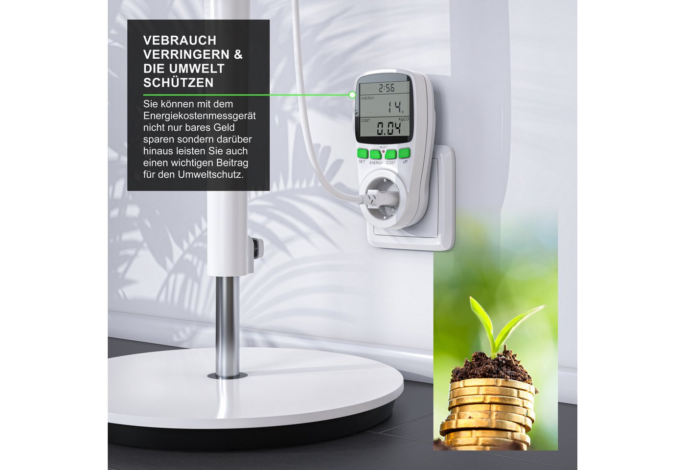 Arendo Energiekostenmessgerät 2er Set Energiekostenmessgerät Strommessgerät Steckdose, 2-tlg., Stromverbrauchszähler, Energiemessgerät, Energiekosten Anzeige