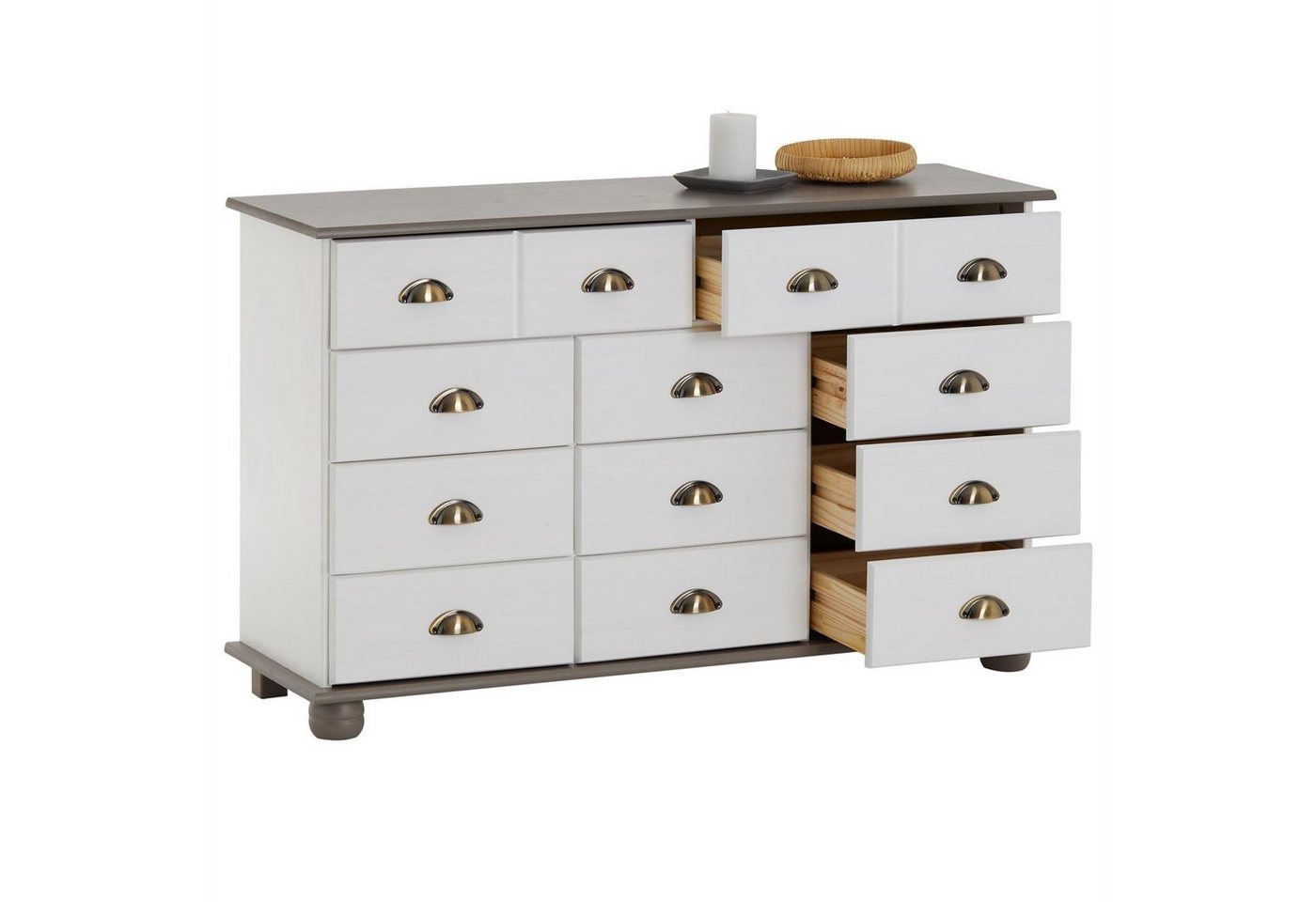 IDIMEX Apothekerschrank COLMAR Schubladenkommode mit Muschelgriff, Sideboard Massivholz weiß/taupe Bild 3
