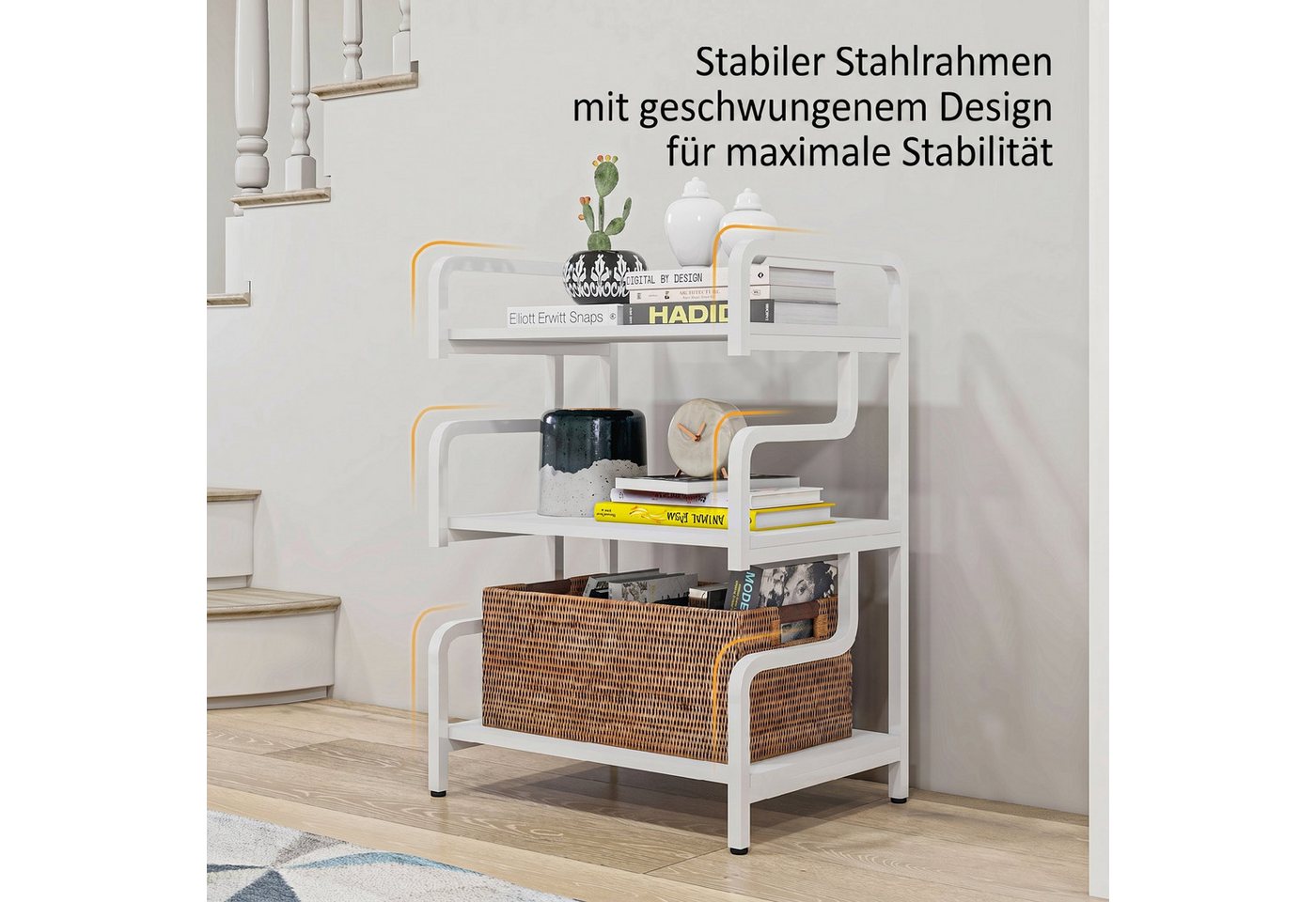 HOMCOM Regaleinsatz Druckertisch mit Stauraum (Set, 1 St., 1-tlg), 3 Ebenen, verstellbare Füße, Stahlrahmen
