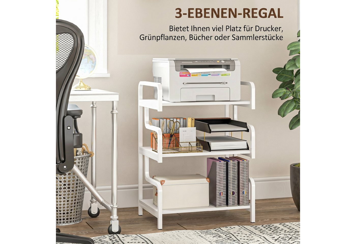 HOMCOM Regaleinsatz Druckertisch mit Stauraum (Set, 1 St., 1-tlg), 3 Ebenen, verstellbare Füße, Stahlrahmen Bild 5