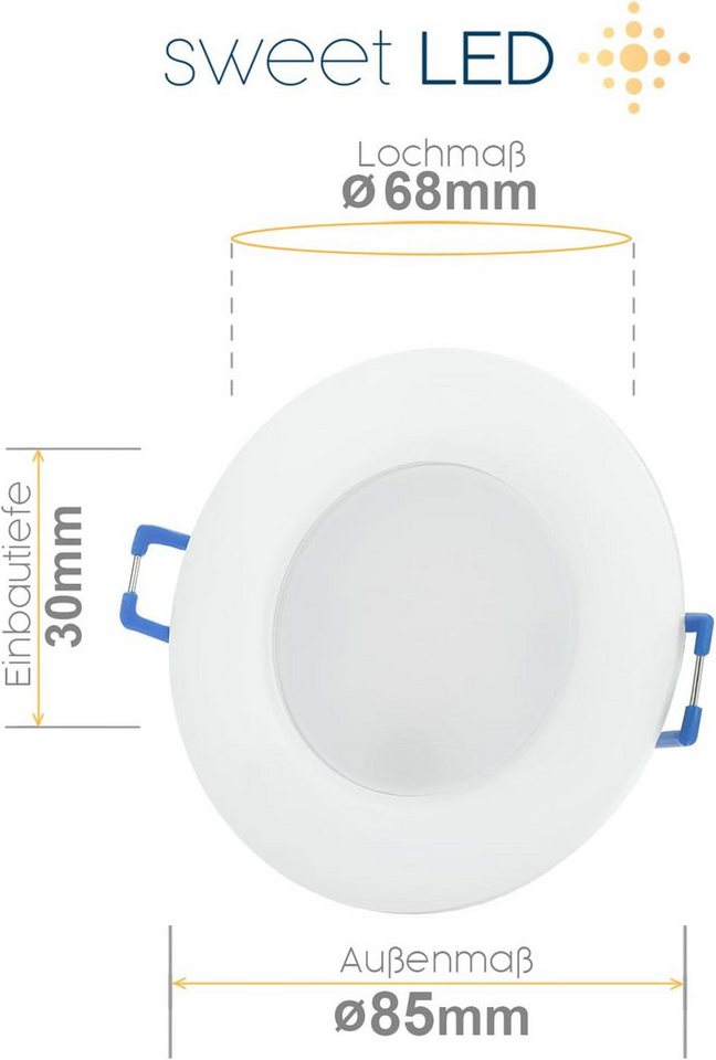 Sweet LED LED Einbaustrahler 10er SET IP44 CCT 230V LED Einbauspot flach 3000K 4000K 6500K Weiß, 3000K - 4000K - 6500K, Warmweiß - Neutralweiß - Kaltweiß, Deckenspots, Ø 85 mm, Einbauleuchten Bild 4