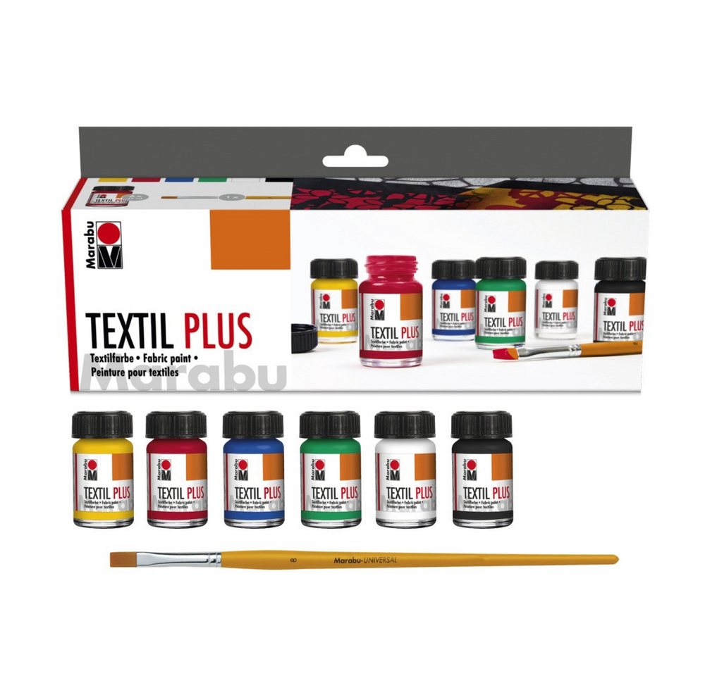 Marabu Textilfarbe Textilfarben-Set Textil PLUS Starterset, 6er-Set inkl. Pinsel