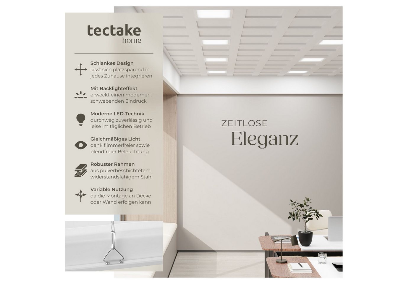 tectake Deckenleuchten LED Panel ultraflach, warmweiß, blendfrei, vielseitig, pulverbeschichteter Stahl, rechteckiges Design, inkl. Montageanleitung