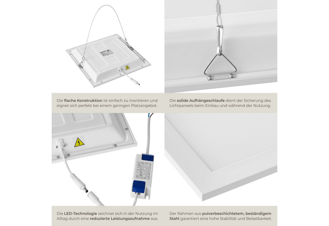 tectake Deckenleuchten LED Panel ultraflach, warmweiß, blendfrei, vielseitig, pulverbeschichteter Stahl, rechteckiges Design, inkl. Montageanleitung Bild 2