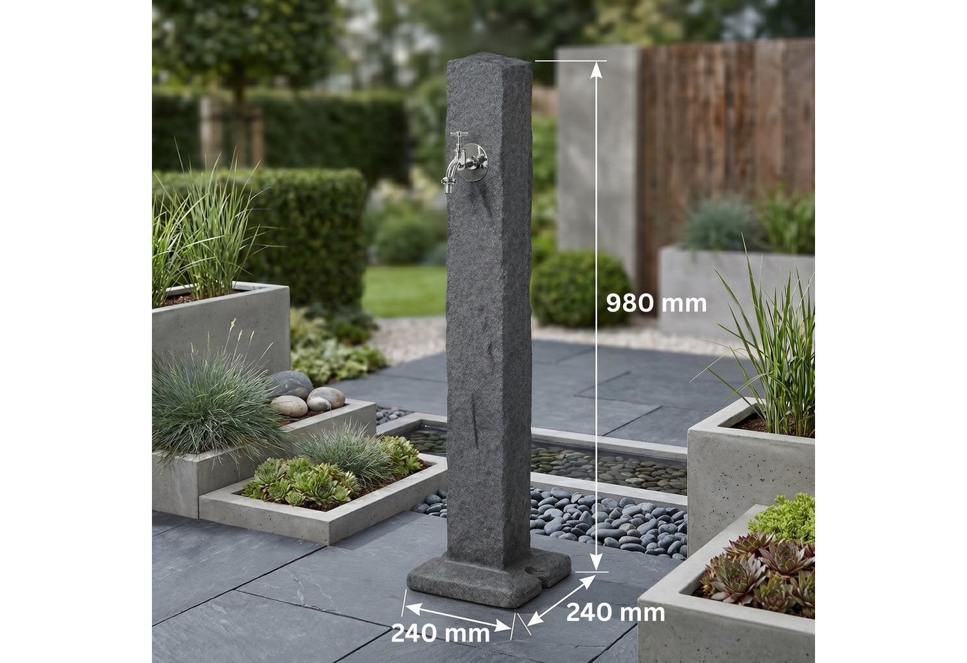 YourCasa Gartenbrunnen Wassersäule Garten, Stein-Optik, 98 cm, Wasserzapfsäule, 24 cm Breite, Verchromter Metallhahn mit Schlauchanschluss Bild 5