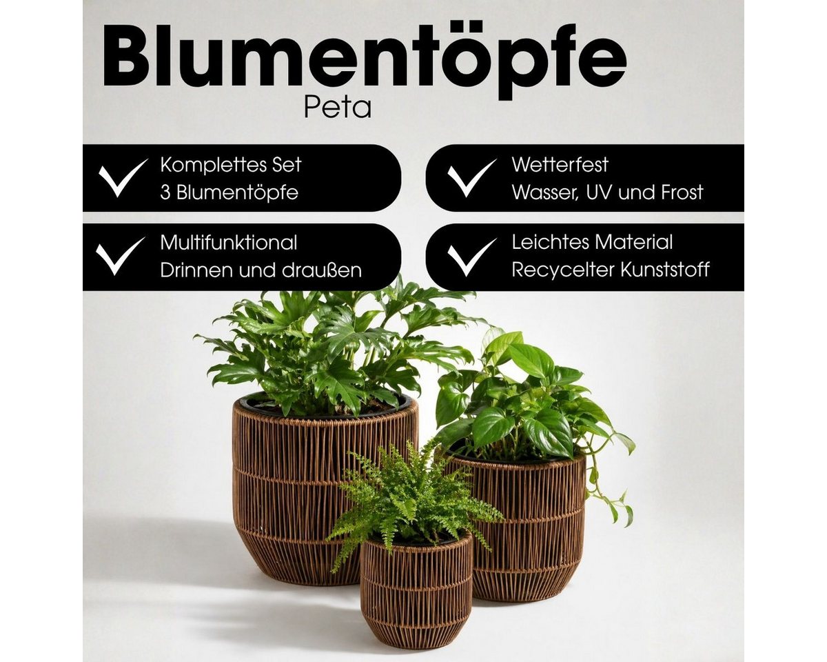 Mica Decorations Blumentopf Mica Decorations Peta Blumentopf – Set von 3 – Dunkelbraun Bild 4