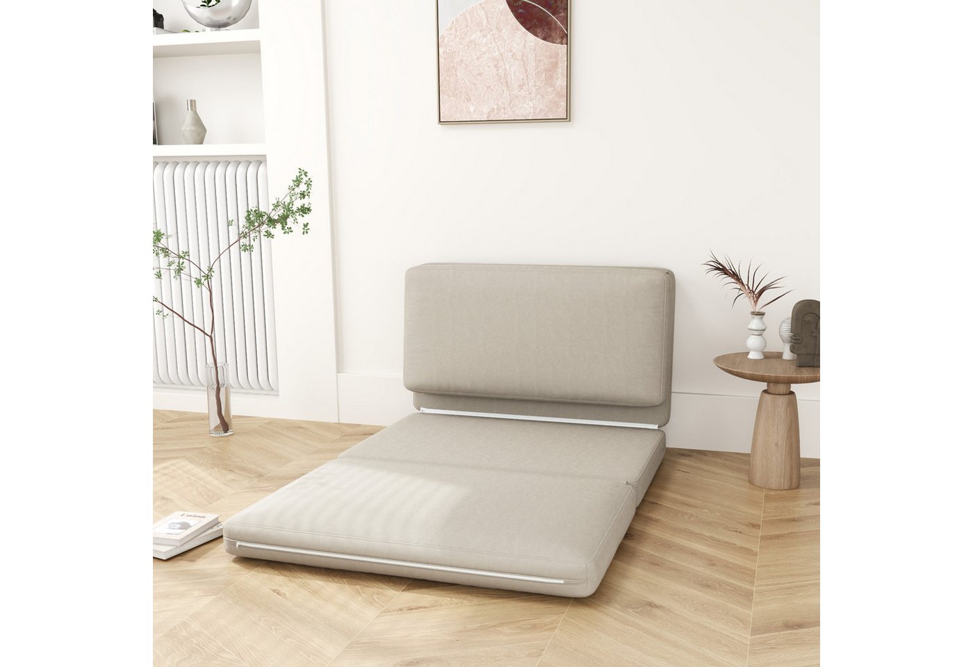 HOMCOM Sitzkissen 3-in-1 Klappbar Schlafsofa mit Samtoptik, für Schlafzimmer, Wohnzimmer, Beige Bild 4