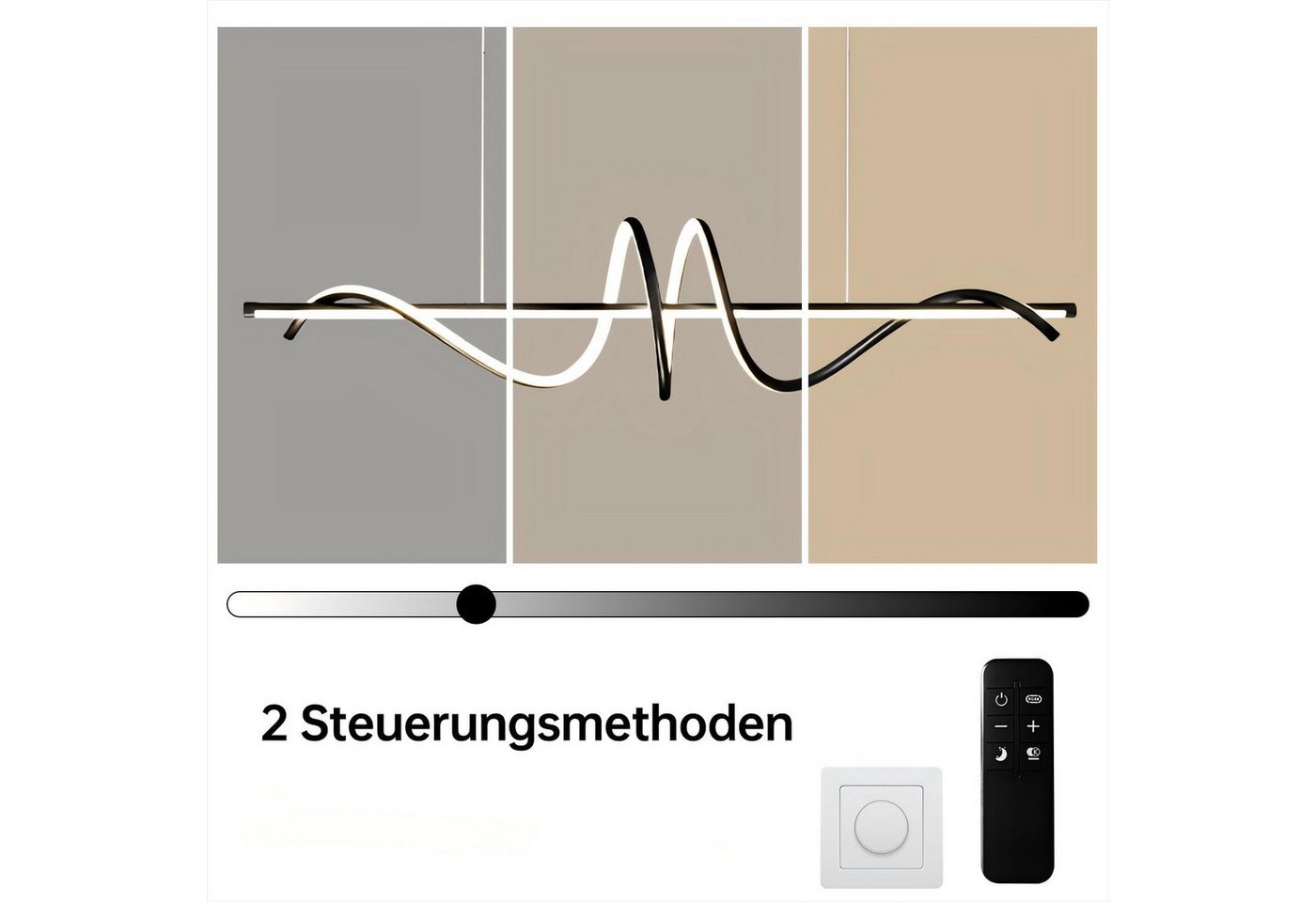 JDONG LED Pendelleuchte Schwarz 90cm Moderne Spirale höhenverstellbare Hängeleuchte, Pendelleuchten dimmbar mit Fernbedienung, flimmerfrei augenschonend, Kronleuchter 3000K–6000K Farbtemperatur, energiesparend für Esszimmer, Wohnzimmer, Kücheninsel & Gewerbe
