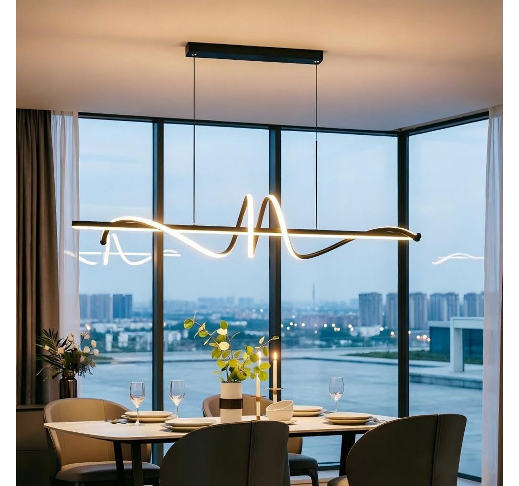 JDONG LED Pendelleuchte Schwarz 90cm Moderne Spirale höhenverstellbare Hängeleuchte, Pendelleuchten dimmbar mit Fernbedienung, flimmerfrei augenschonend, Kronleuchter 3000K–6000K Farbtemperatur, energiesparend für Esszimmer, Wohnzimmer, Kücheninsel & Gewerbe Bild 2