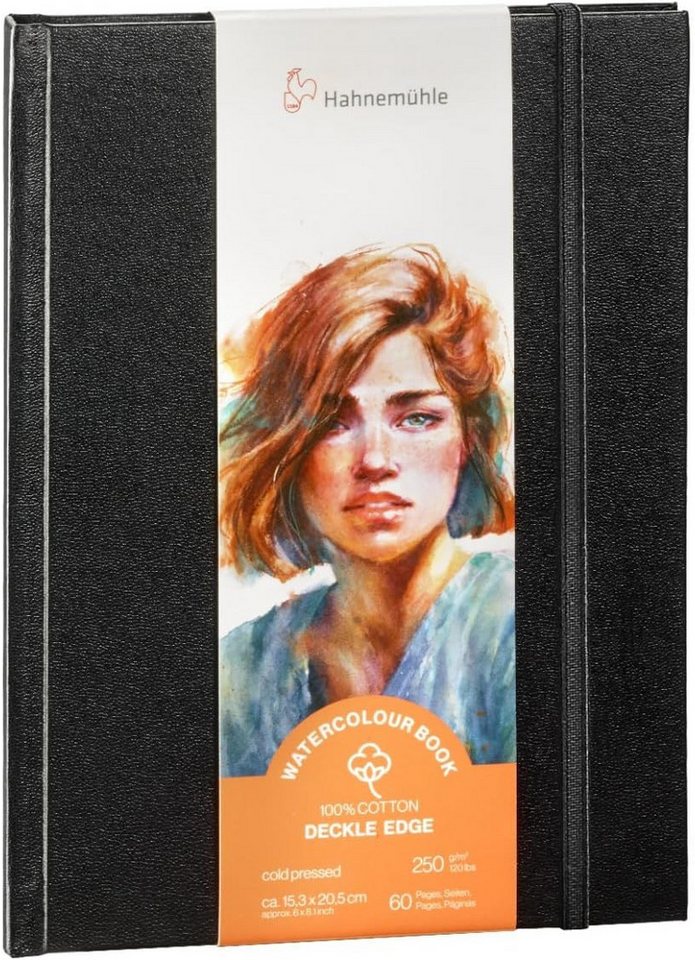 Hahnemühle Aquarellpapier Watercolour Book Deckle Edge 15,3x20,5cm Portraitformat, 250g/m²