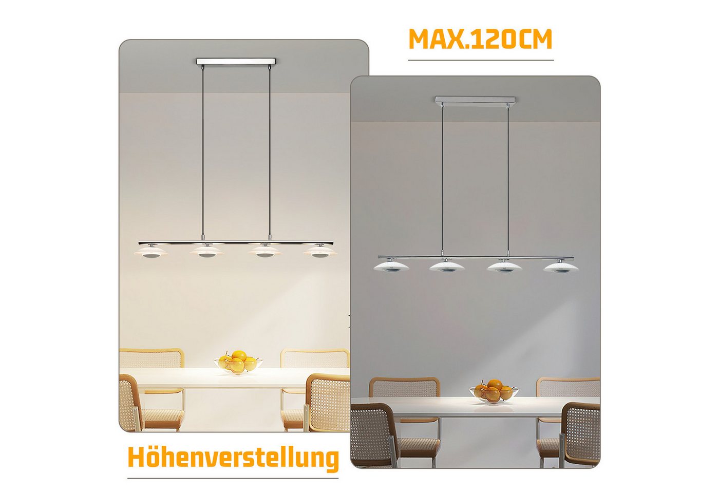 ZMH LED Pendelleuchte Esszimmer Chrom Glas Metall Pendellampe 3000K für Schlafzimmer Küche, Augenschutz, Einfache Installtion, LED fest integriert, Warmweiß, Höhenverstellbar Modern Design Hängeleuchte Esstisch Bild 2