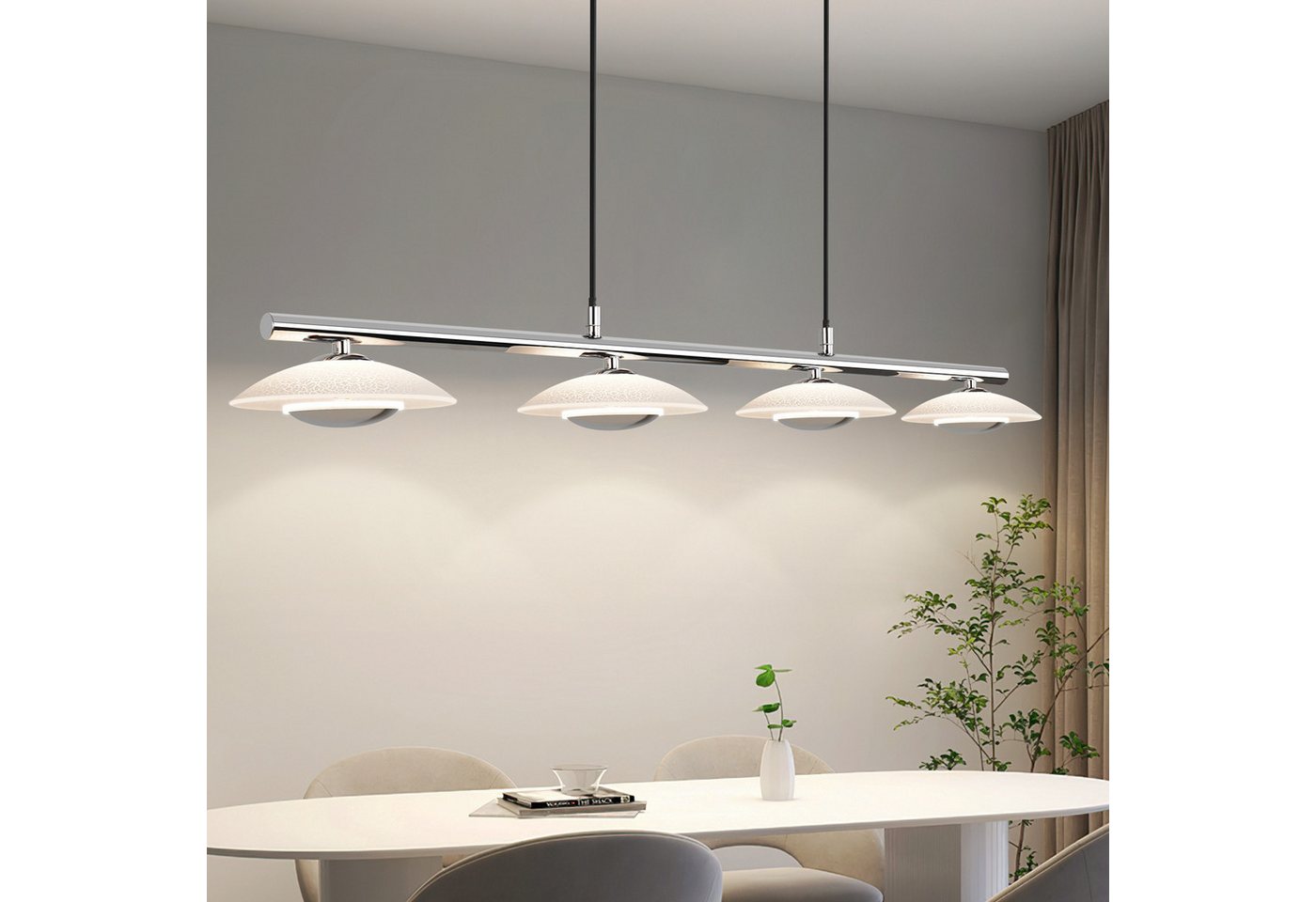 ZMH LED Pendelleuchte Esszimmer Chrom Glas Metall Pendellampe 3000K für Schlafzimmer Küche, Augenschutz, Einfache Installtion, LED fest integriert, Warmweiß, Höhenverstellbar Modern Design Hängeleuchte Esstisch Bild 3