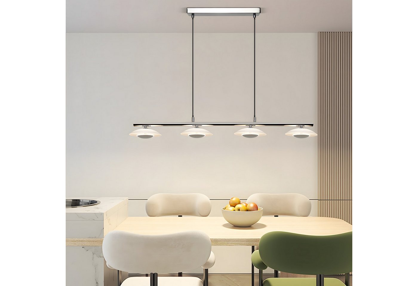 ZMH LED Pendelleuchte Esszimmer Chrom Glas Metall Pendellampe 3000K für Schlafzimmer Küche, Augenschutz, Einfache Installtion, LED fest integriert, Warmweiß, Höhenverstellbar Modern Design Hängeleuchte Esstisch Bild 4