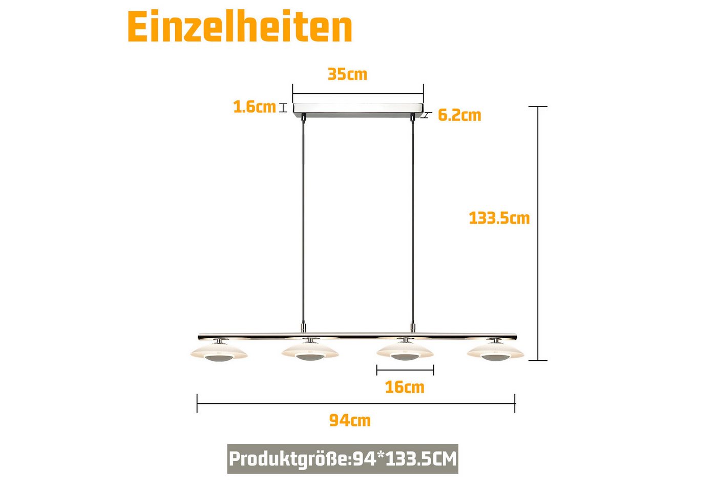 ZMH LED Pendelleuchte Esszimmer Chrom Glas Metall Pendellampe 3000K für Schlafzimmer Küche, Augenschutz, Einfache Installtion, LED fest integriert, Warmweiß, Höhenverstellbar Modern Design Hängeleuchte Esstisch Bild 5