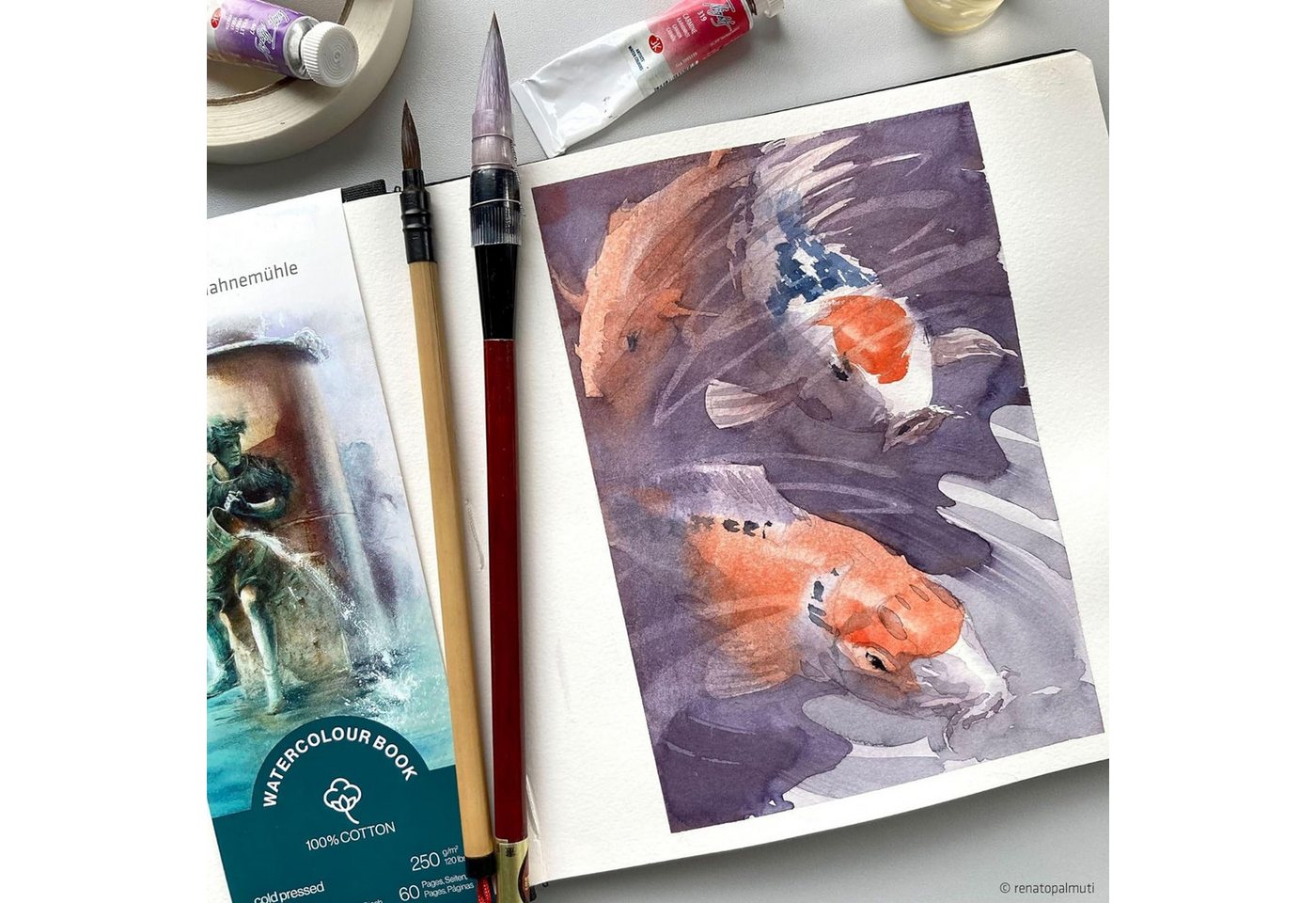 Hahnemühle Aquarellpapier Watercolour Book 100% Cotton 19,5x19,5cm, 250g/m², 60 Seiten
