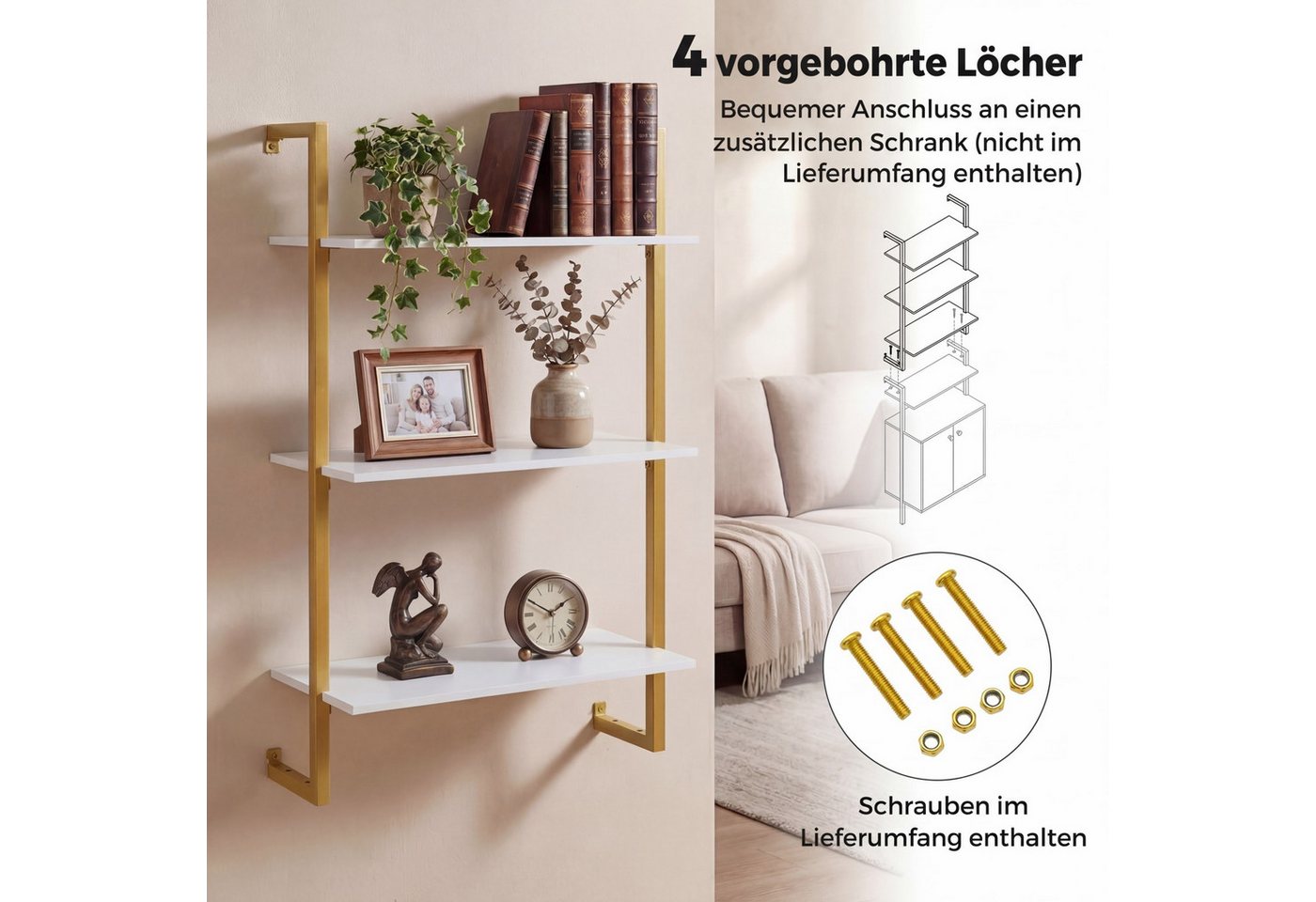COSTWAY Wandregal, Küchenregal mit Metallrahmen Schweberegal Bücherregal