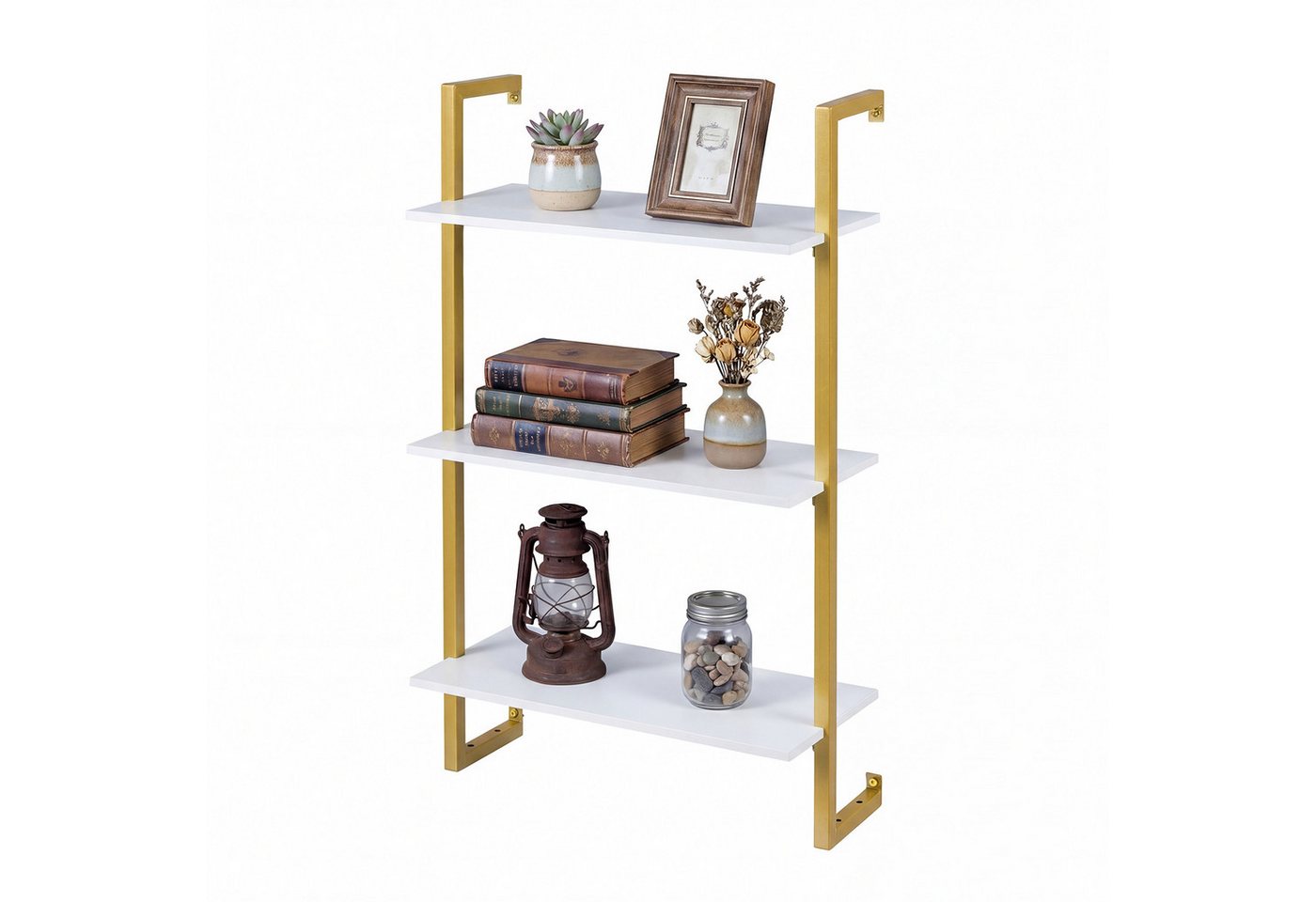 COSTWAY Wandregal, Küchenregal mit Metallrahmen Schweberegal Bücherregal Bild 2