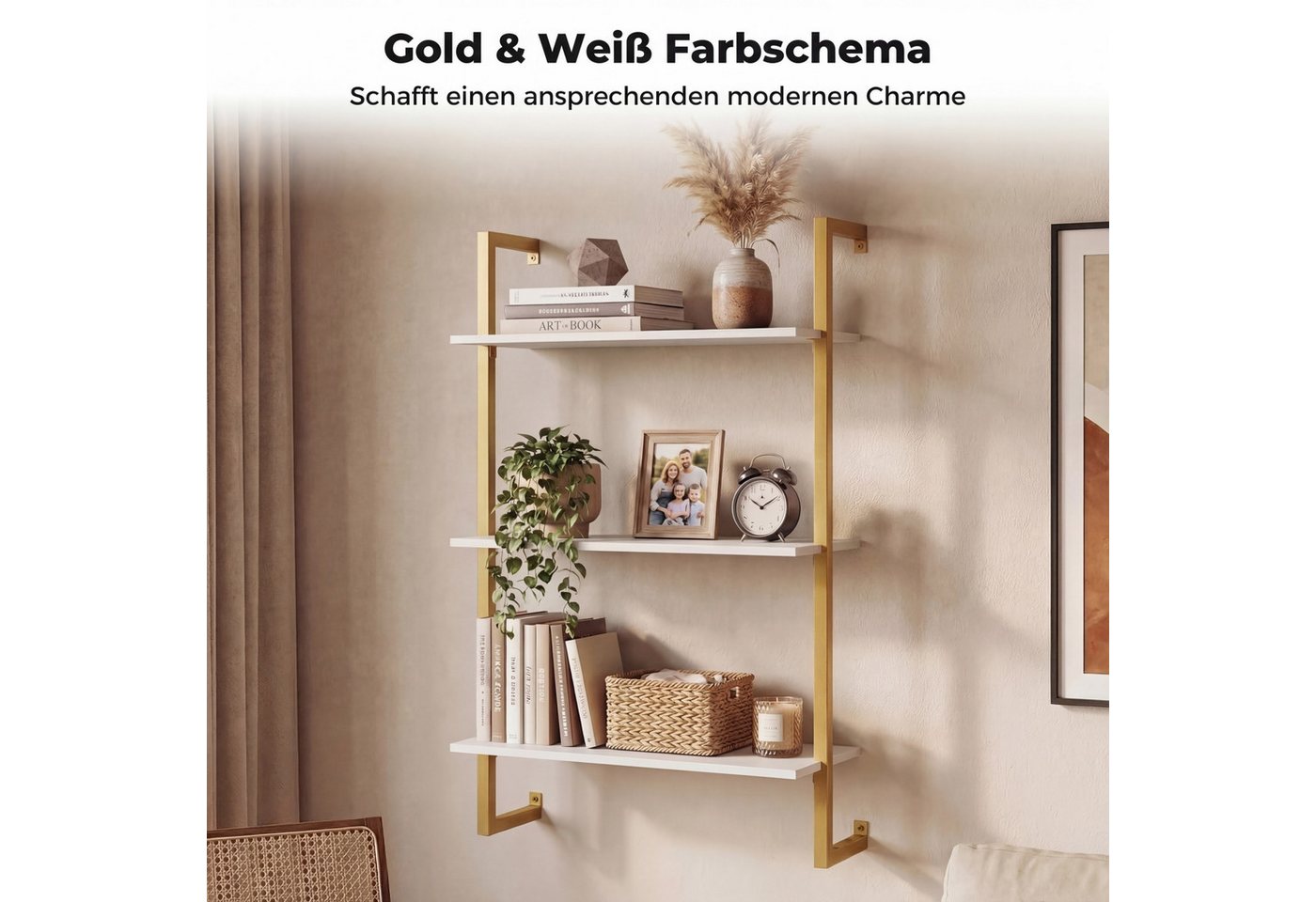 COSTWAY Wandregal, Küchenregal mit Metallrahmen Schweberegal Bücherregal Bild 3