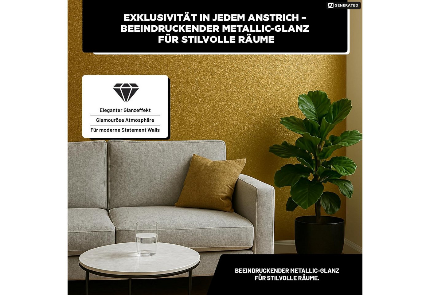 LM-Kreativ Wand- und Deckenfarbe Metallic-Wandfarbe mit schimmerndem Effekt für Wände und Decken innen, Metallic-Effekt, wasserbasiert, hochdeckend, für Wände & Decken innen