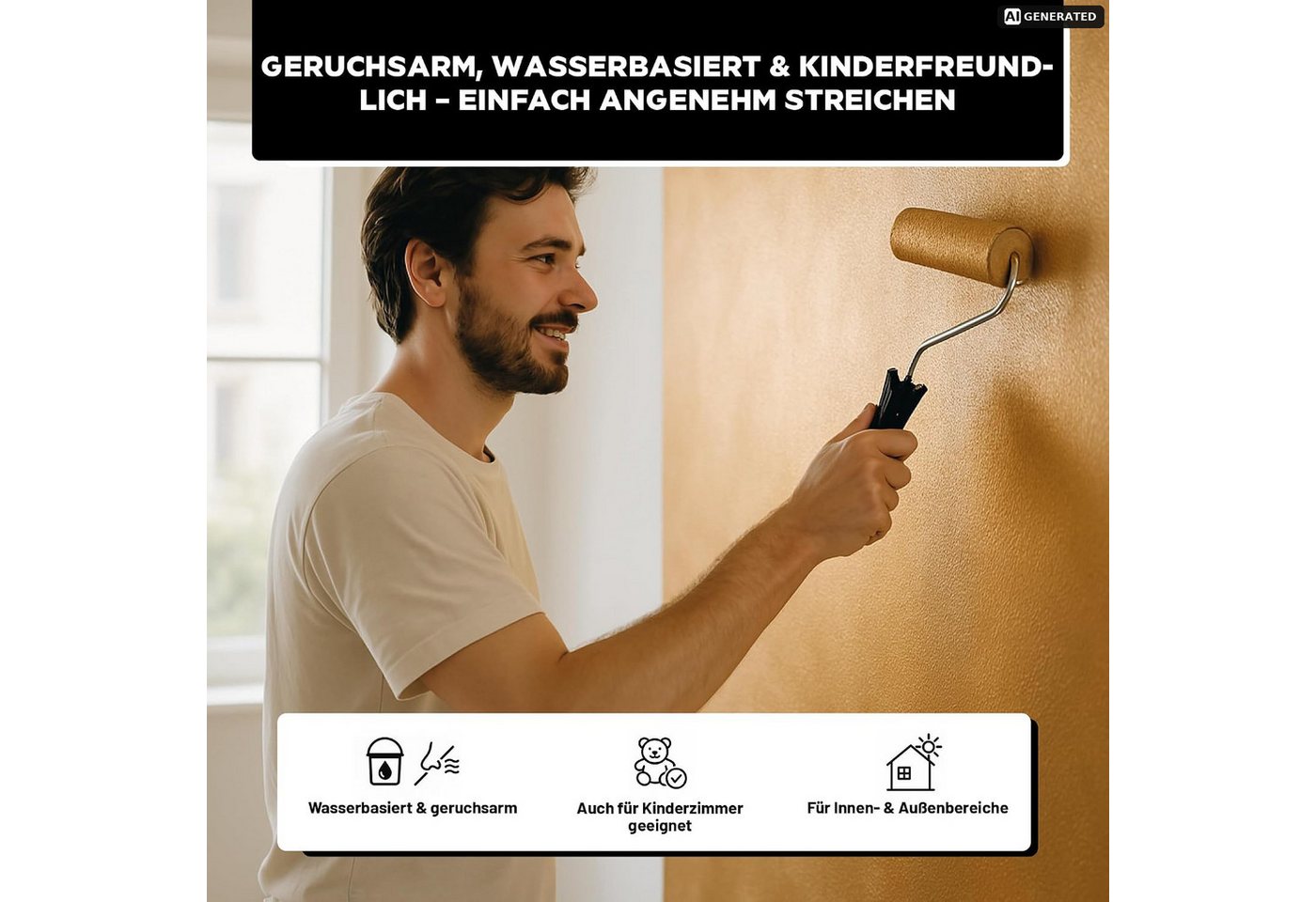 LM-Kreativ Wand- und Deckenfarbe Metallic-Wandfarbe mit schimmerndem Effekt für Wände und Decken innen, Metallic-Effekt, wasserbasiert, hochdeckend, für Wände & Decken innen Bild 5