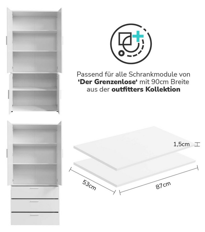 mokebo Einlegeboden Die Ableger (2er-Set), Böden für Kleiderschrank 'Der Grenzenlose' mit 90cm Breite in Weiß