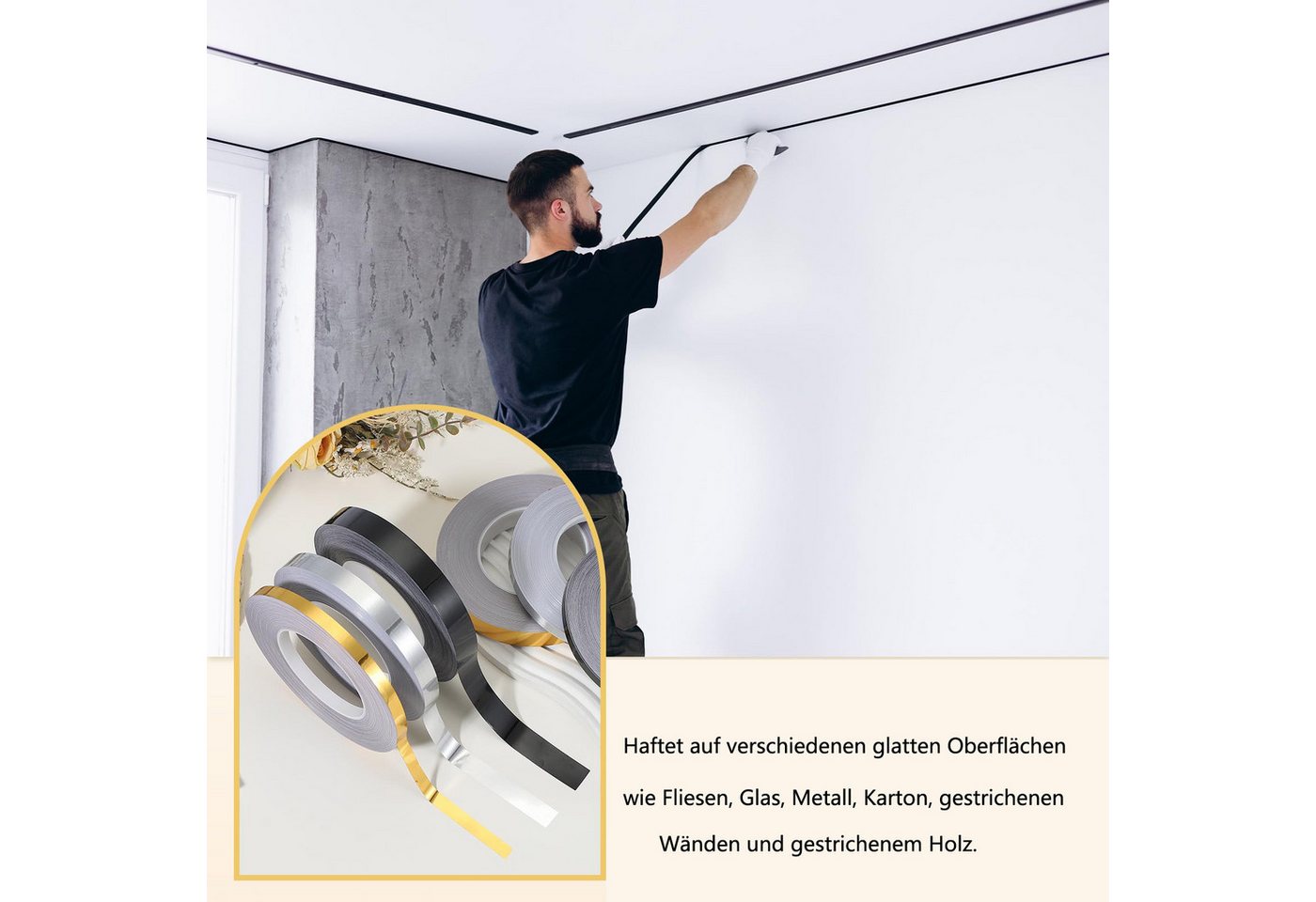 Coonoor Isoliertapete selbstklebende flexible Zierleiste Randleiste für Isoliertapeten, (1 St), Wasserdichte Nahtband Wanddekoration für Zuhause, Küche, Badezimmer Bild 2