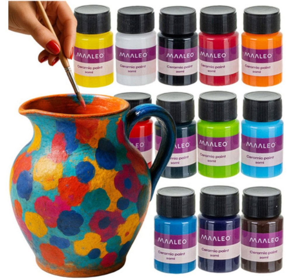 MAALEO Acrylfarbe Glas- und Keramikfarben Set 12 Stk ofenfeste Glasmalfarben für Porzell Bild 2
