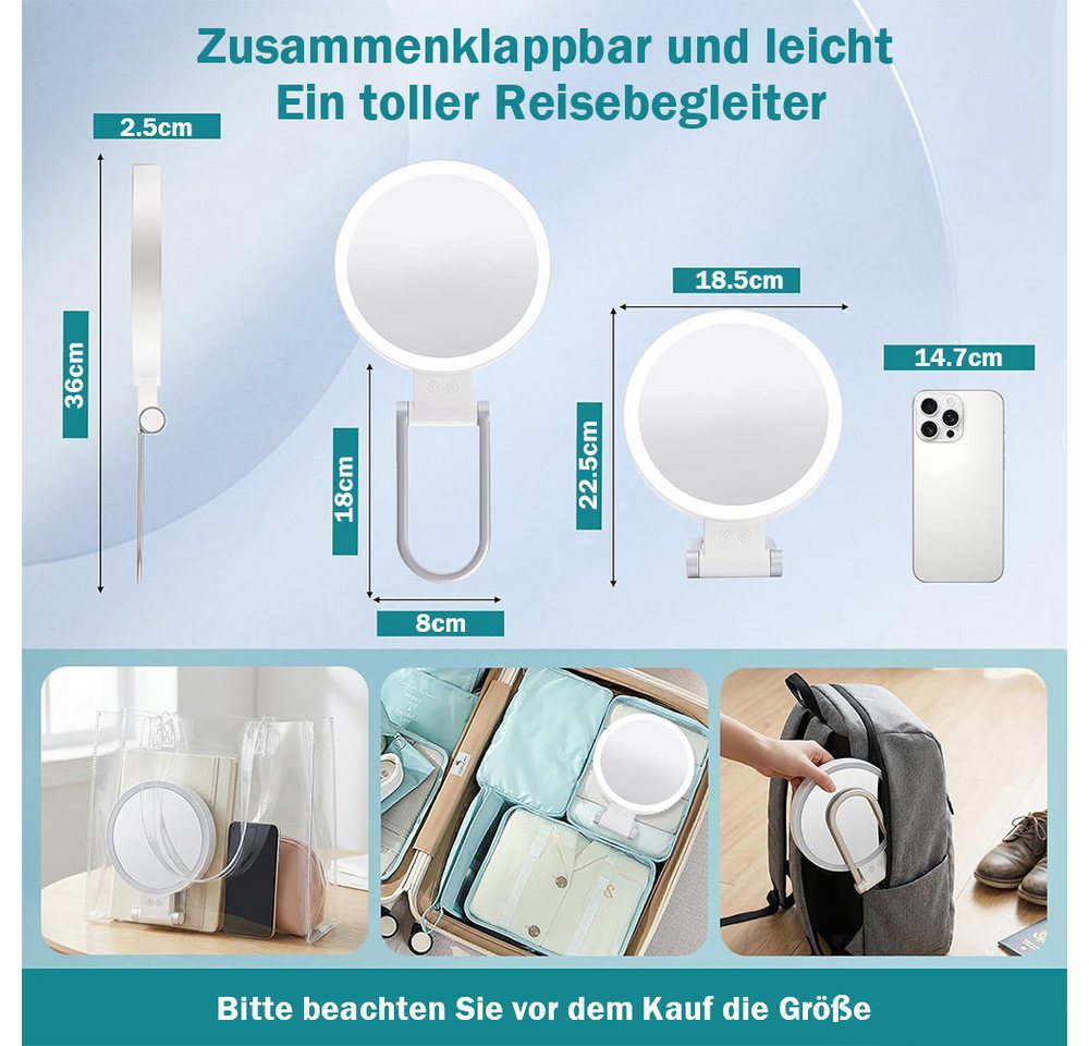 AFKSMILE Kosmetikspiegel Kosmetikspiegel mit Beleuchtung, 30X/1X Doppelseitig Schminkspiegel (1-St), 3 Farben Beleuchtungsmodi, Einstellbare Helligkeit, Tragbar & Klappbar Bild 5