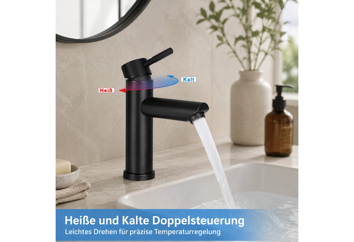 Ledklang Waschtischarmatur Schwarz/silber Badezimmer Waschbeckenmischer Einhebel Mischbatterie (Mischbatterie) für den Einsatz im Badezimmer Hotelbad oder Büro-Waschraum Bild 4