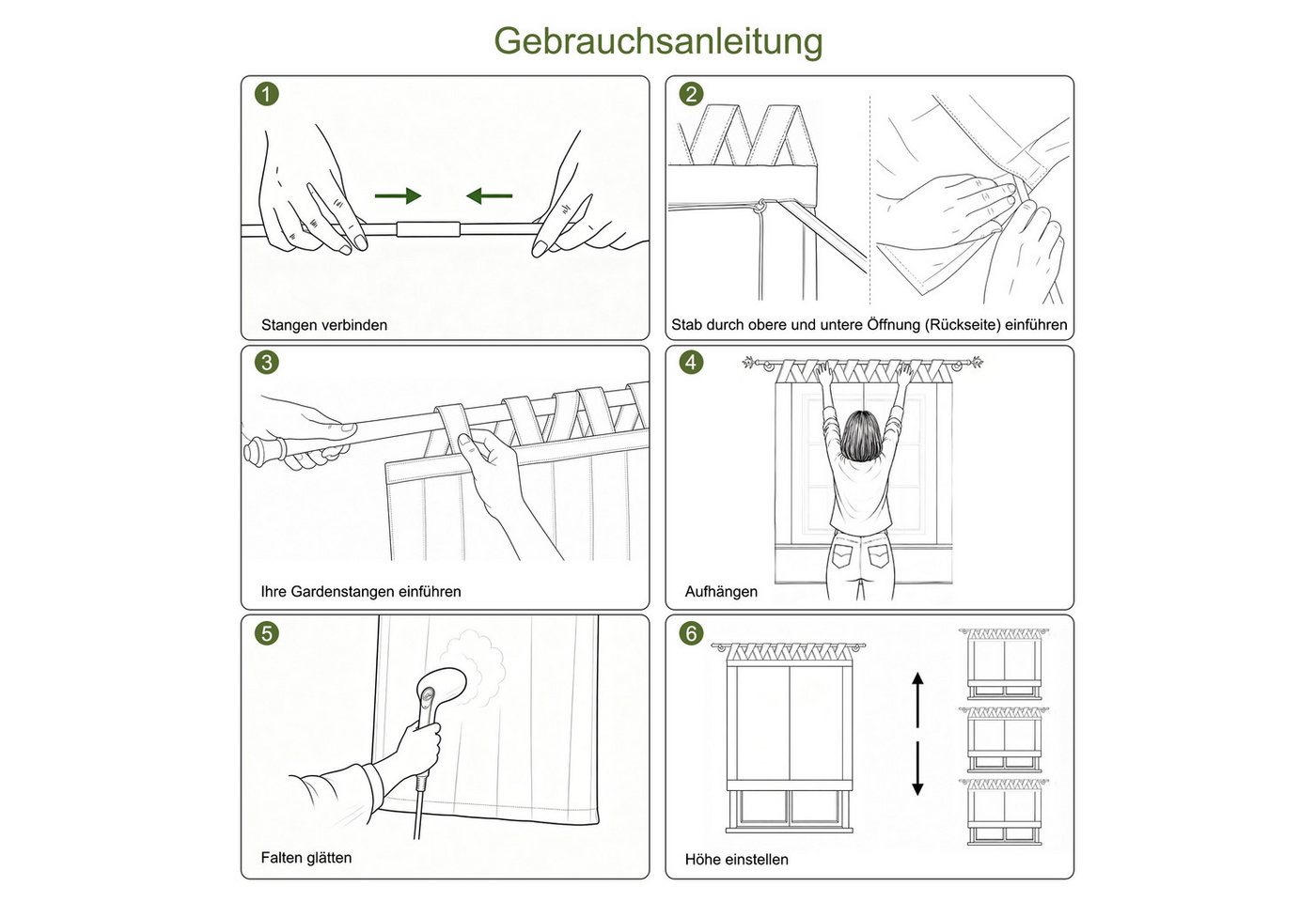 Delien Raffrollo Thea Streifenmuster im Landhausstil, mit Schlaufen, Gardinenstange, Freihängend und mit Zugschnüren höhenverstellbar, V-Schlaufen in Leinenoptik, halbtransparent für Küche und Wohnzimmer Bild 5