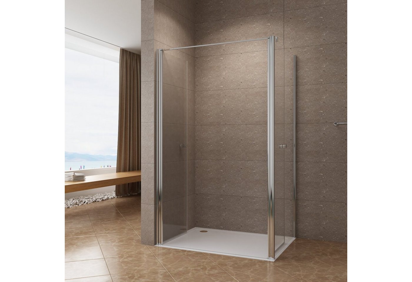AQUABATOS Eckdusche Eckdusche Duschkabine Eckeinstieg Dusche Pendeltür mit Seitenwand, BxT: 90x80 cm, 6 mm Einscheibensicherheitsglas mit Nanobeschichtung, ebenerdige Montage möglich,rahmenlos,barrierefrei Bild 2