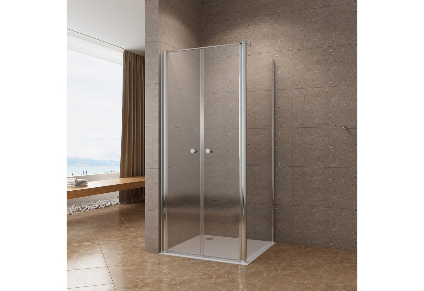AQUABATOS Eckdusche Eckdusche Duschkabine Eckeinstieg Dusche Pendeltür mit Seitenwand, BxT: 90x80 cm, 6 mm Einscheibensicherheitsglas mit Nanobeschichtung, ebenerdige Montage möglich,rahmenlos,barrierefrei Bild 4