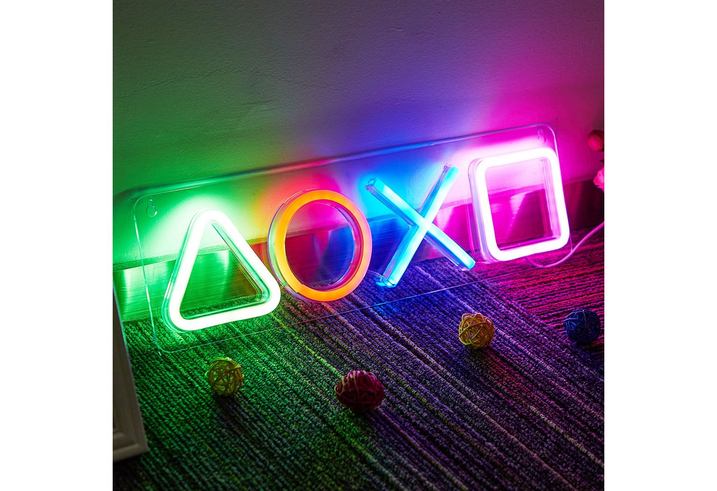 Jibenhome LED Dekolicht Spiel Leuchtreklame Gaming Neon Schild Neonlicht, USB Plug-and-Play, Spieltaste Leuchtschild Bar Schild Neon Sign für Wand Room Party Deko Bild 2