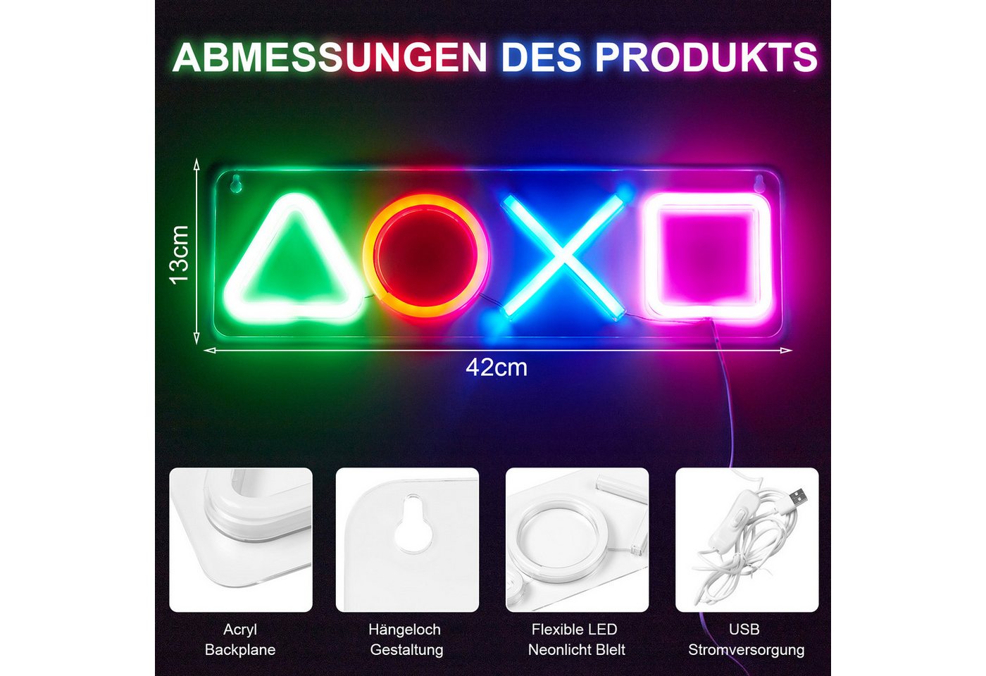Jibenhome LED Dekolicht Spiel Leuchtreklame Gaming Neon Schild Neonlicht, USB Plug-and-Play, Spieltaste Leuchtschild Bar Schild Neon Sign für Wand Room Party Deko Bild 5