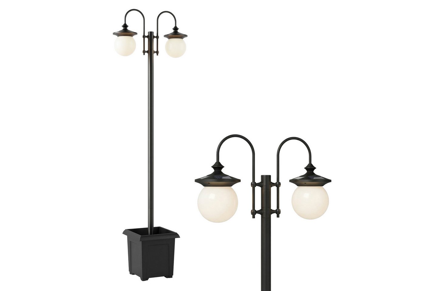Outsunny Außen-Stehlampe verstellbar aus Edelstahl, Ein-,Ausschalter, LED fest integriert, Extra-Warmweiß, Solar, 2 Köpfe, Pflanzgefäß, IP44 Bild 4