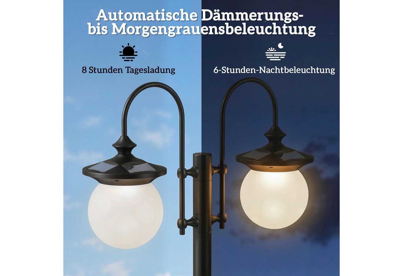 Outsunny Außen-Stehlampe verstellbar aus Edelstahl, Ein-,Ausschalter, LED fest integriert, Extra-Warmweiß, Solar, 2 Köpfe, Pflanzgefäß, IP44 Bild 5
