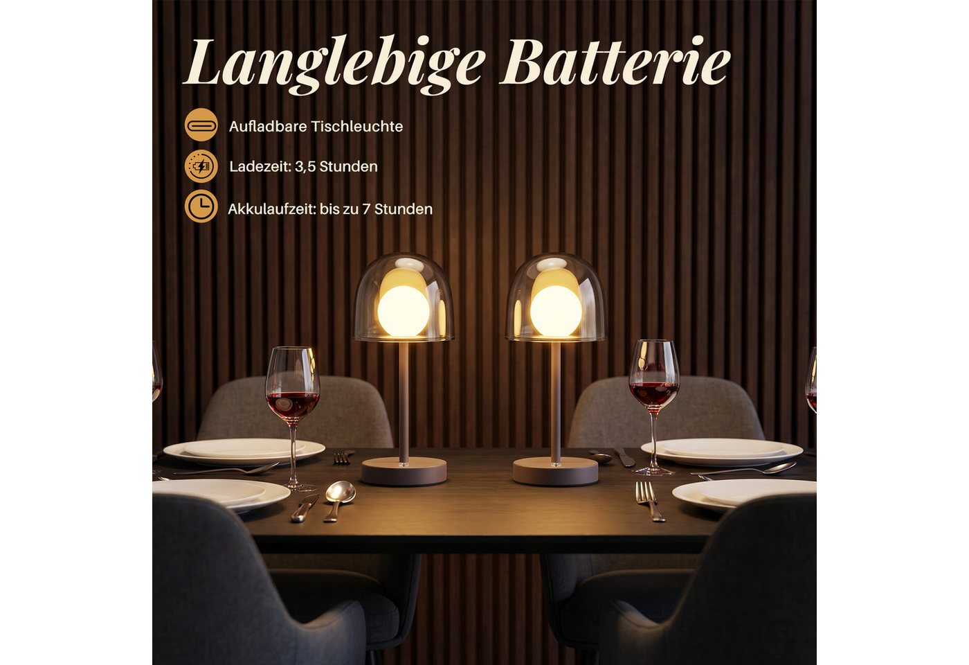 Nettlife LED Tischleuchte kabellos dimmbar Touch 3 Farbtemperaturen Akkubetrieb Nachttischlampe, für Schlafzimmer Wohnzimmer Arbeitszimmer Büros