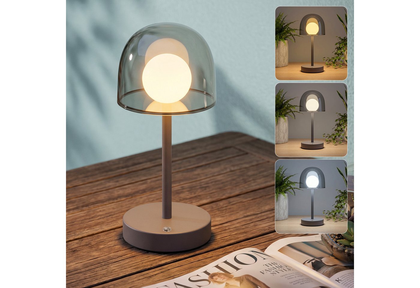 Nettlife LED Tischleuchte kabellos dimmbar Touch 3 Farbtemperaturen Akkubetrieb Nachttischlampe, für Schlafzimmer Wohnzimmer Arbeitszimmer Büros Bild 4