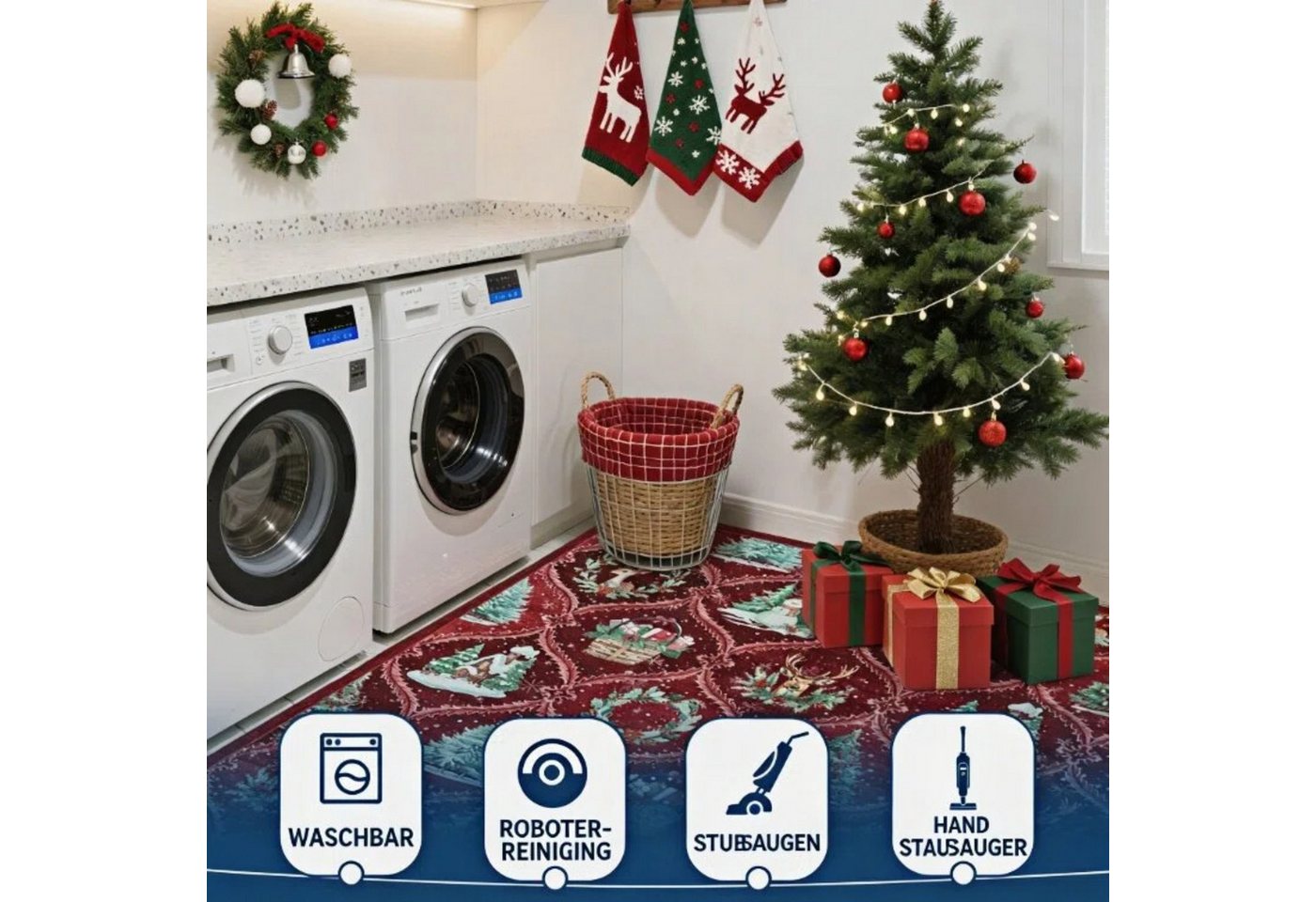 GarveeMore Teppich Weihnachtsteppich mit Schneemann &Tannenbaum– Festlicher Dekoteppich, Höhe: 5 mm Bild 4