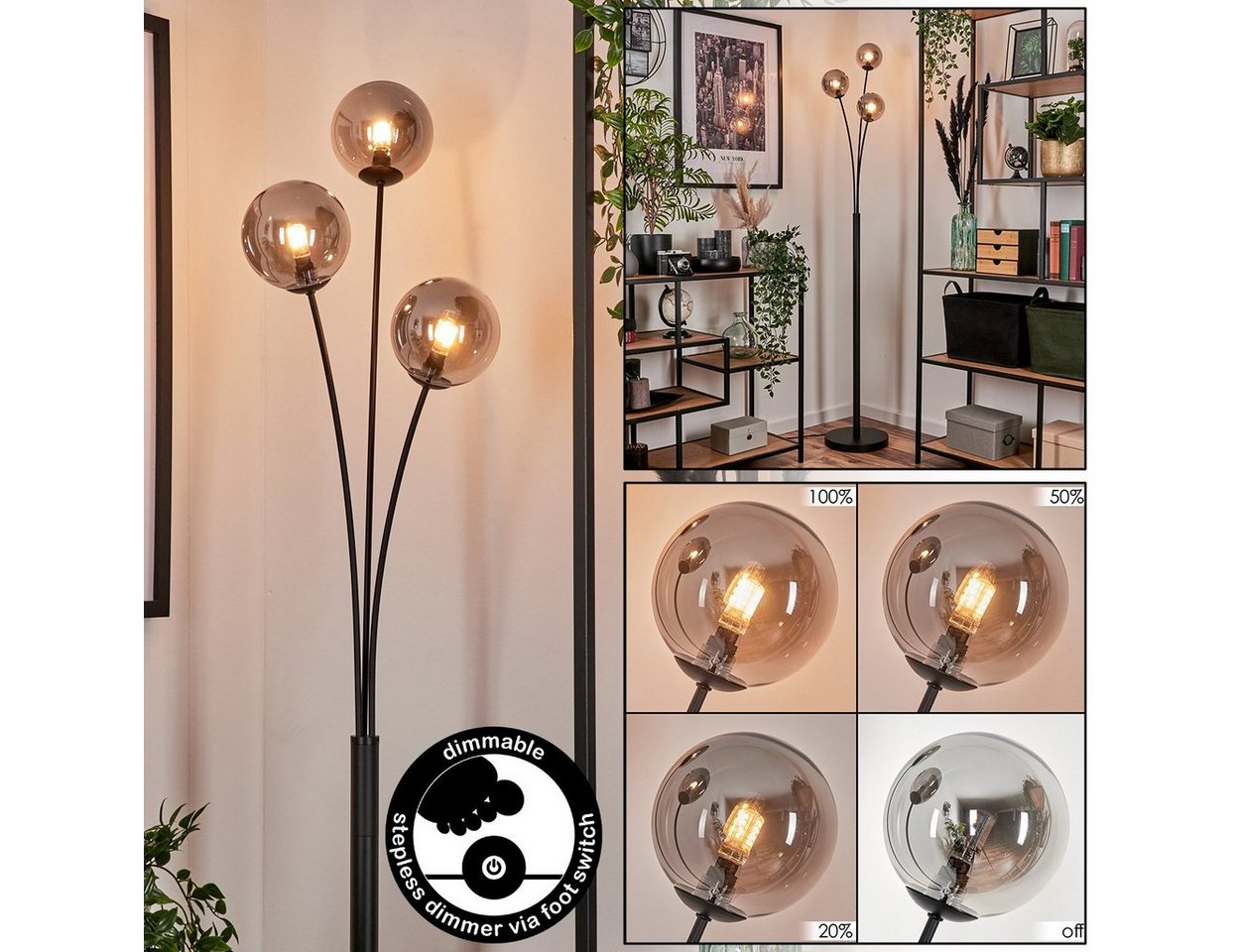 hofstein Stehlampe Stehlampe aus Metall/Glas in Schwarz/Rauchfarben, ohne Leuchtmittel, Leuchte mit Glasschirmen (12cm), dimmbar, 3xG9, ohne Leuchtmittel Bild 3