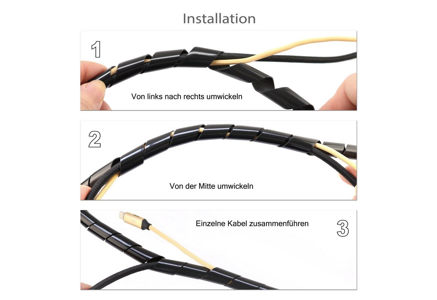 TPFNet Kabelkanal (3-St., Spiral-Kabelschlauch - Kabelorganizer - Kabelmanagementsystem), unterschiedliche Durchmesser und Farben - Zuschneidbar - 10m Bild 3
